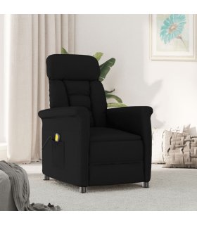 Sillón de masaje reclinable de piel de ante artificial negro