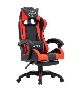 Silla gaming con reposapiés cuero sintético rojo y negro