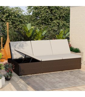 Tumbona convertible con cojín de ratán sintético marrón