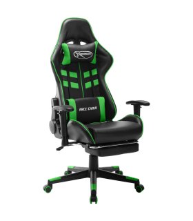 Silla de gaming con reposapiés cuero sintético negro y verde