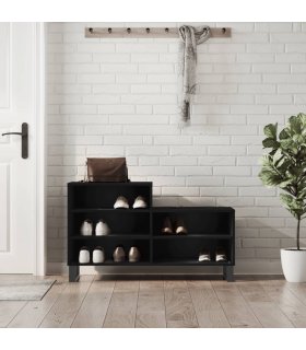 Mueble zapatero madera contrachapada negro 102x36x60 cm