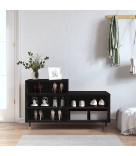 Mueble zapatero madera contrachapada negro 102x36x60 cm