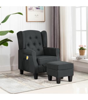 Sillón de masaje con reposapiés tela gris oscuro
