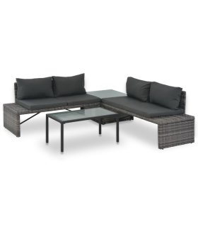 Set de salón para jardín 3 pzs y cojines ratán sintético gris