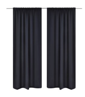 2 cortinas negras oscuras con jaretas, blackout 135 x 245 cm