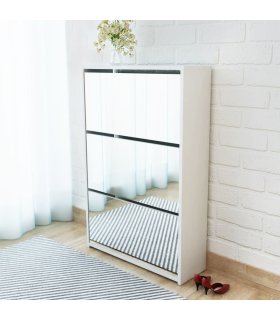 Mueble zapatero 3 niveles y espejo blanco 63x17x102,5 cm