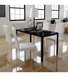 Conjunto de mesa de comedor 5 piezas blanco y negro