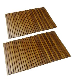 Set 2 alfombras de acacia para el baño, 80 x 50 cm