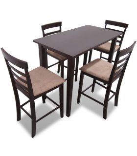 Mesa de bar y 4 taburetes de barra madera marrón