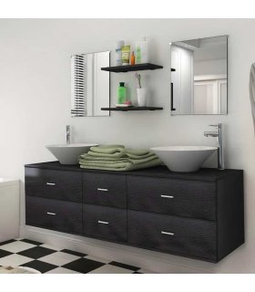 Conjunto de muebles de baño y lavabo 7 piezas negro