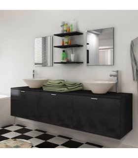 Conjunto de muebles de baño y lavabo 8 piezas negro