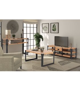 Conjunto de muebles de salón 3 piezas madera maciza de acacia