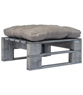 Otomana de palés para jardín madera gris y cojín gris