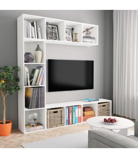 Mueble de TV y librería 3 piezas blanco 180x30x180 cm