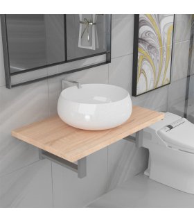 Conjunto de muebles de baño 2 piezas cerámica roble