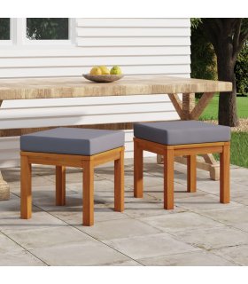 Taburetes de jardín con cojines 2 uds madera acacia 40x40x42 cm