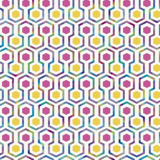 Noordwand Papel de pared Good Good Vibes Hexagon Pattern rosa amarillo