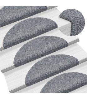 Alfombrilla de escaleras 15 uds tela punzonada gris 56x17x3 cm
