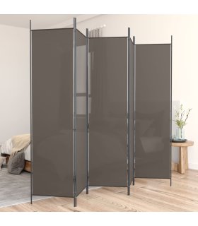 Biombo divisor de 5 paneles de tela gris antracita 250x200 cm