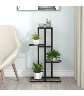 Soporte de flores de 4 estantes de metal negro 43x22x76 cm
