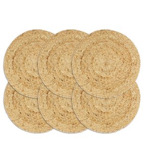 Manteles individuales redondos 6 uds yute natural liso 38 cm