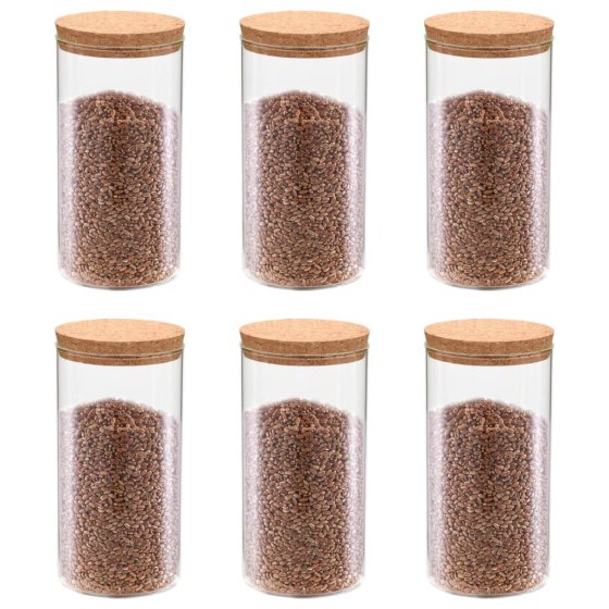 Tarros de almacenaje con tapa de corcho 6 unidades 1100 ml