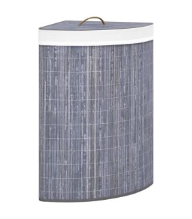 Cesto para la ropa sucia de esquina bambú gris 60 L