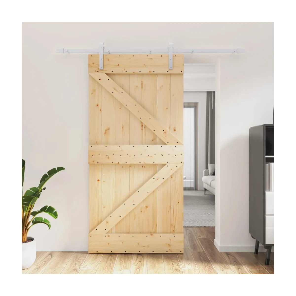 Puerta corredera con herrajes madera maciza de pino 100x210 cm