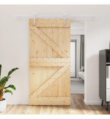 Puerta corredera con herrajes madera maciza de pino 100x210 cm
