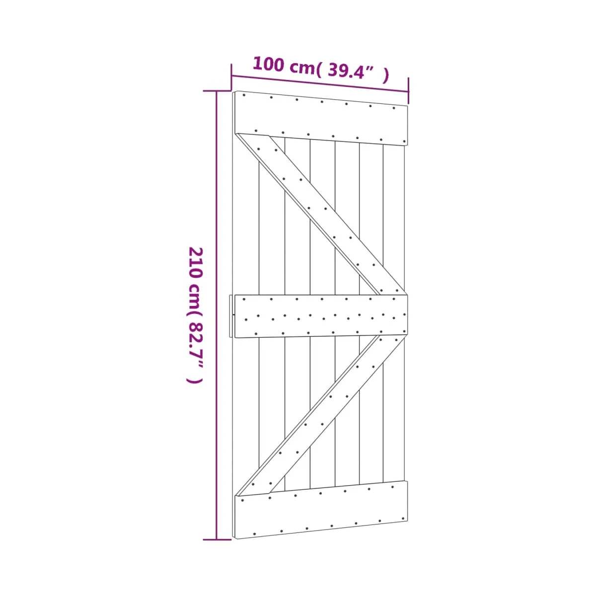 Puerta corredera con herrajes madera maciza de pino 100x210 cm