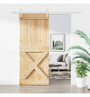 Puerta corredera con herrajes madera maciza de pino 100x210 cm