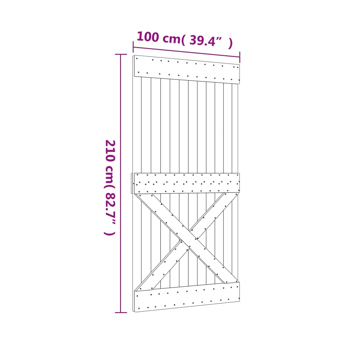 Puerta corredera con herrajes madera maciza de pino 100x210 cm