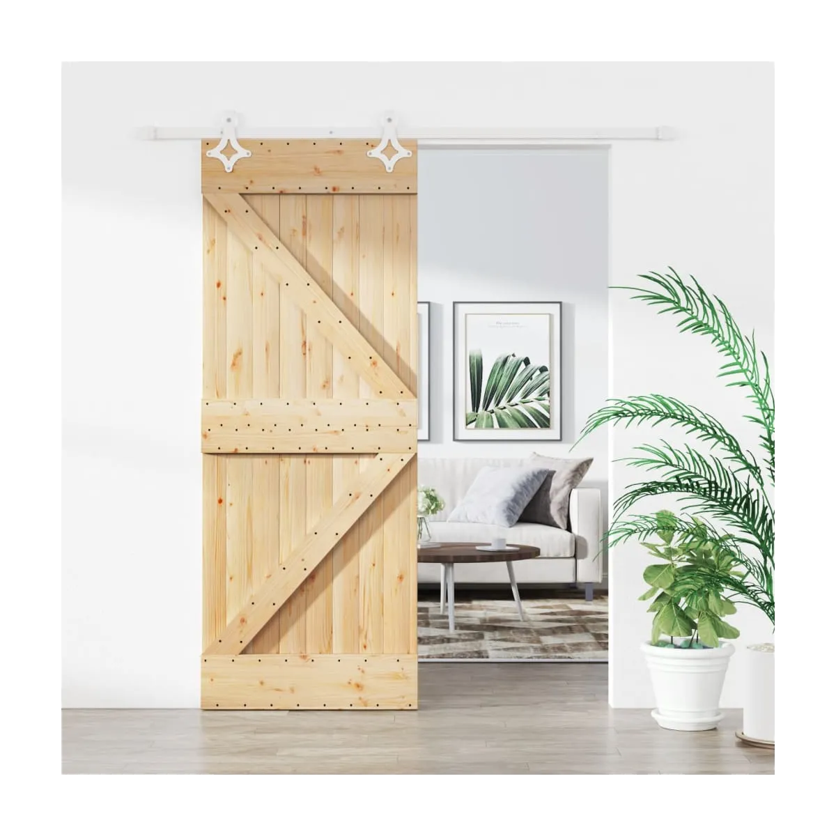 Puerta corredera con herrajes madera maciza de pino 80x210 cm