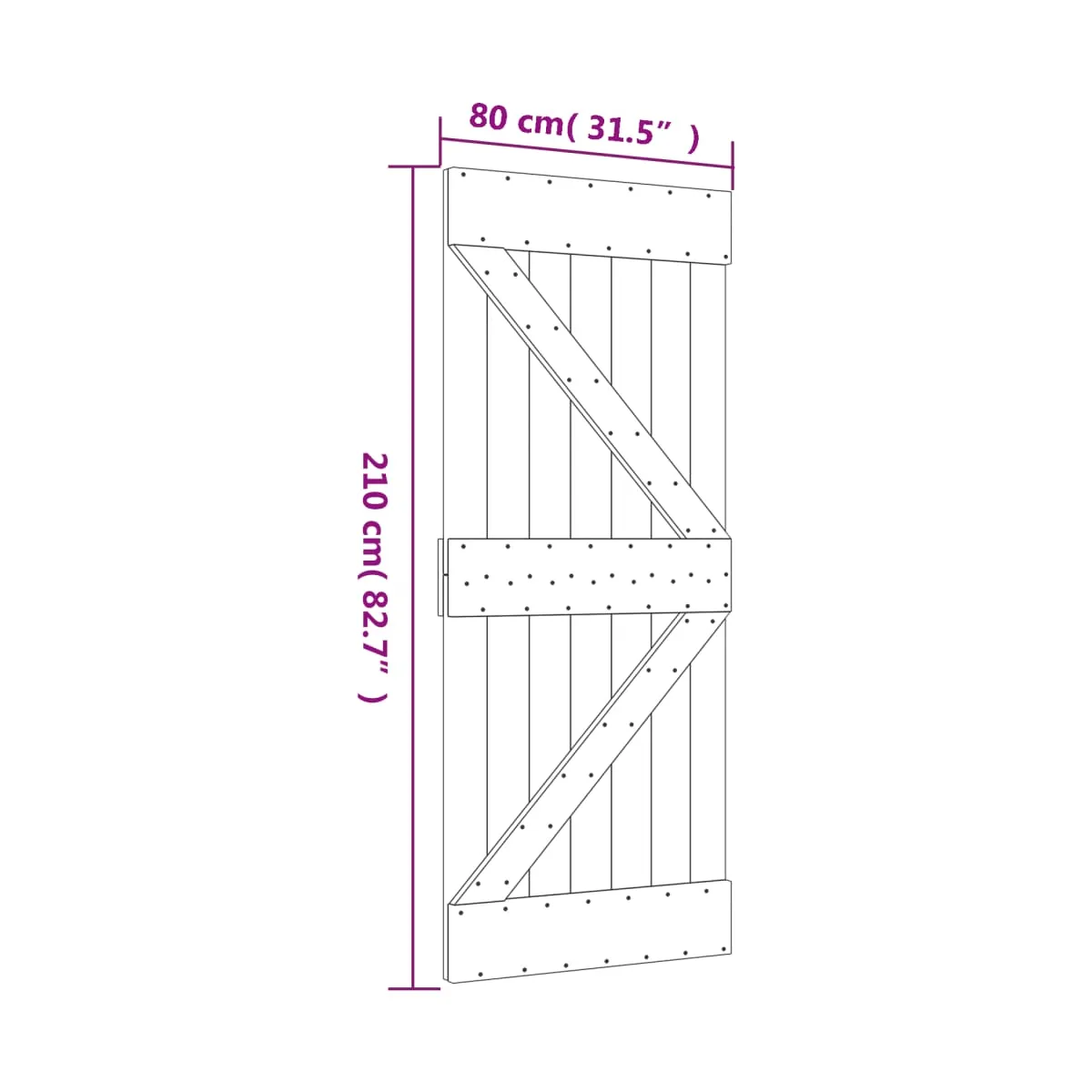 Puerta corredera con herrajes madera maciza de pino 80x210 cm