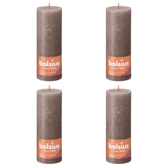 Bolsius Velas rústicas Shine 4 unidades gris taupe rústico 190x68 mm