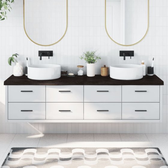 Encimera de baño madera tratada marrón oscuro 200x50x(2-6) cm