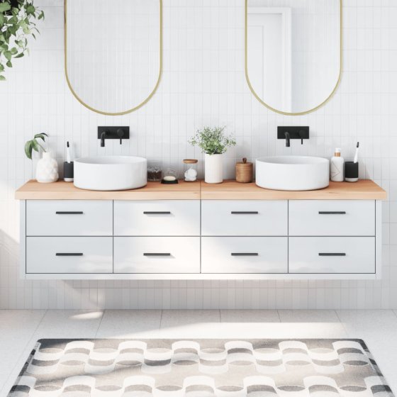Encimera de baño madera maciza sin tratar 220x50x(2-6) cm