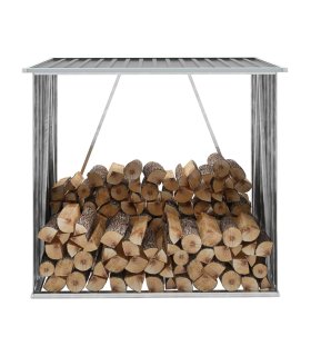 Casetilla para leña acero galvanizado gris 163x83x154 cm