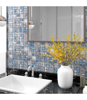 Azulejos de mosaico 11 unidades vidrio gris y azul 30x30 cm