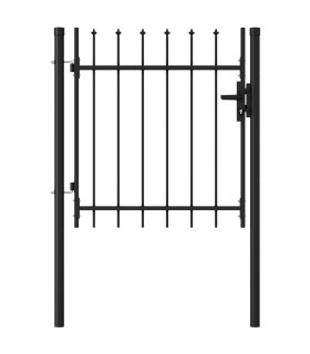 Cancela de valla con una puerta y puntas acero negro 1x1 m