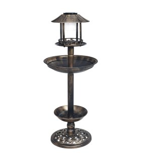 Bebedero decorativo para pájaros con luces LED solares plástico