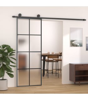 Puerta corredera aluminio y vidrio ESG negra 76x205 cm
