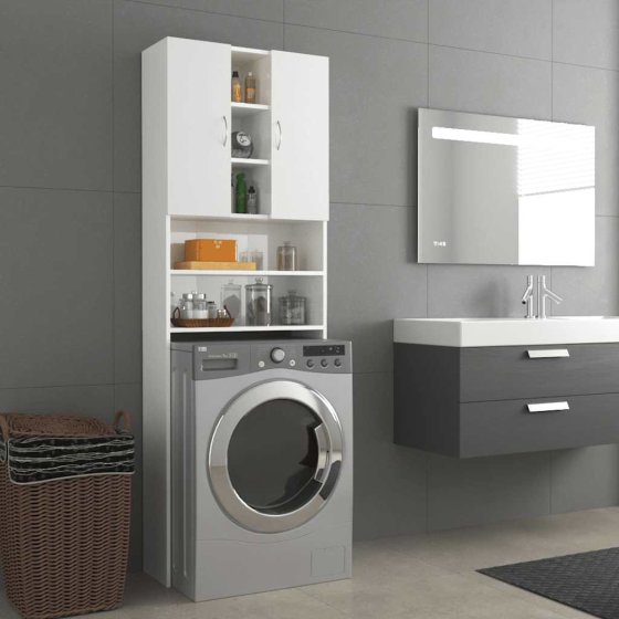 Armario para lavadora blanco brillante 64x25,5x190 cm