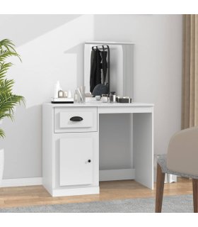 Tocador con espejo madera contrachapada blanco 90x50x132,5 cm