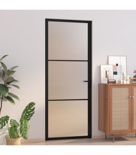 Puerta interior de vidrio y aluminio negro mate