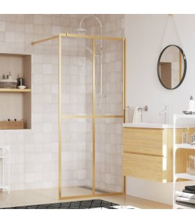 Mampara puerta ducha vidrio transparente ESG dorado 100x195 cm