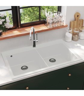 Fregadero encastrable de granito blanco crema de dos cubetas