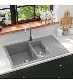 Fregadero de cocina con dos senos granito gris