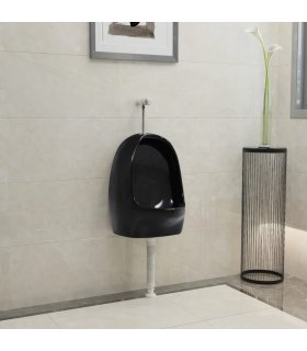 Urinario de pared con válvula de descarga cerámica negro