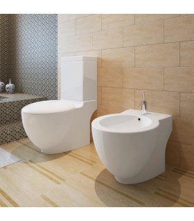 Juego de váter WC y bidé de cerámica blanca